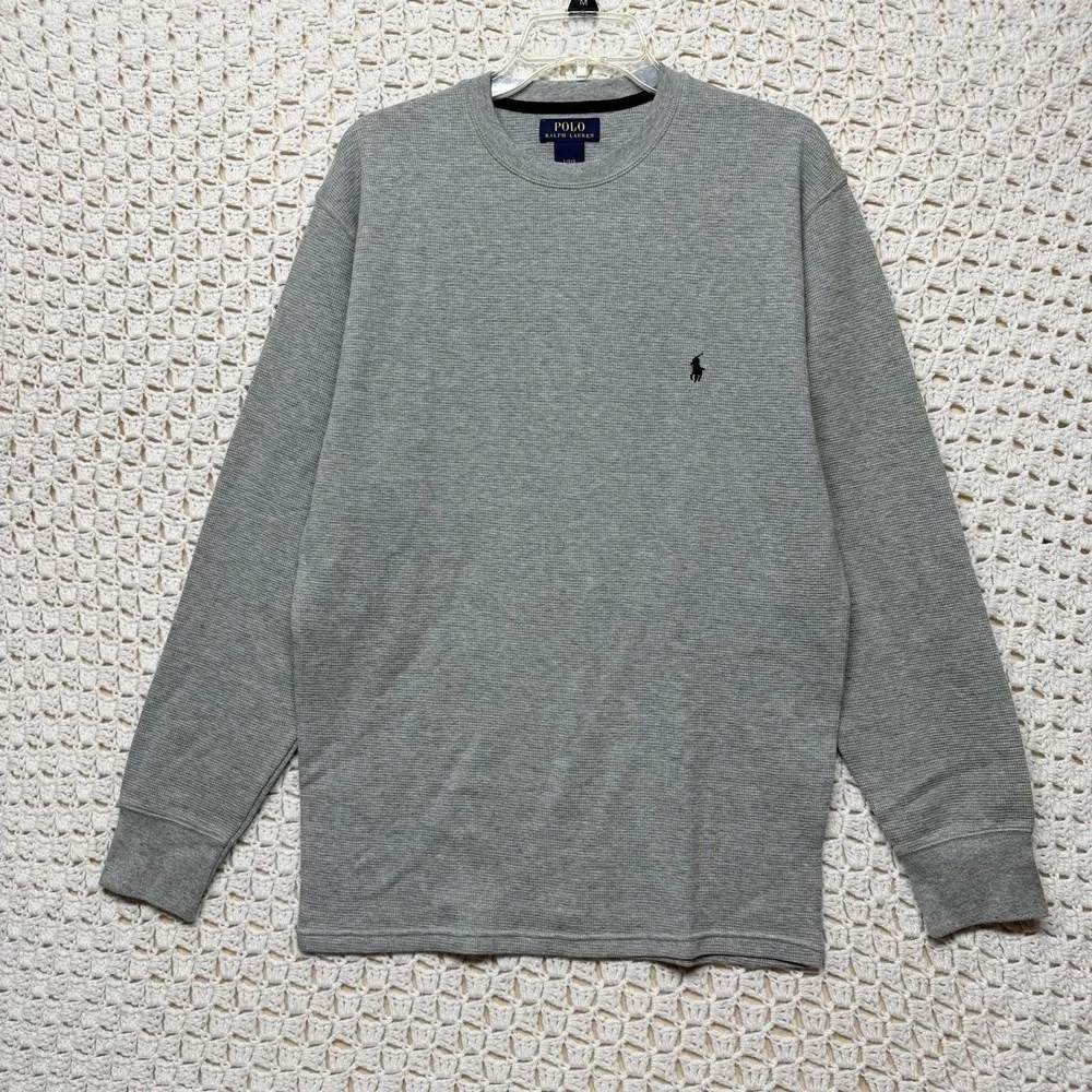 Polo Ralph Lauren Shirt Mens Sz L Gray Heather Thermal Waffle Knit 100%Cotton